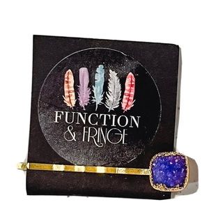 NEW Function & Fringe Purple and Gold Druzy Bobby Pin Style Hair Barrette